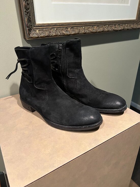 John Varvatos Black Suede Keith Backlace Boots - Handmade in Italy - New w/o box main image 7
